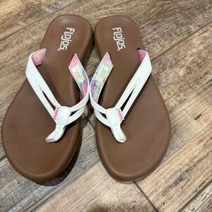 Flojos Womens White Brown Split Strap Flip Flop Sandals Size 7 Round Toe Casual